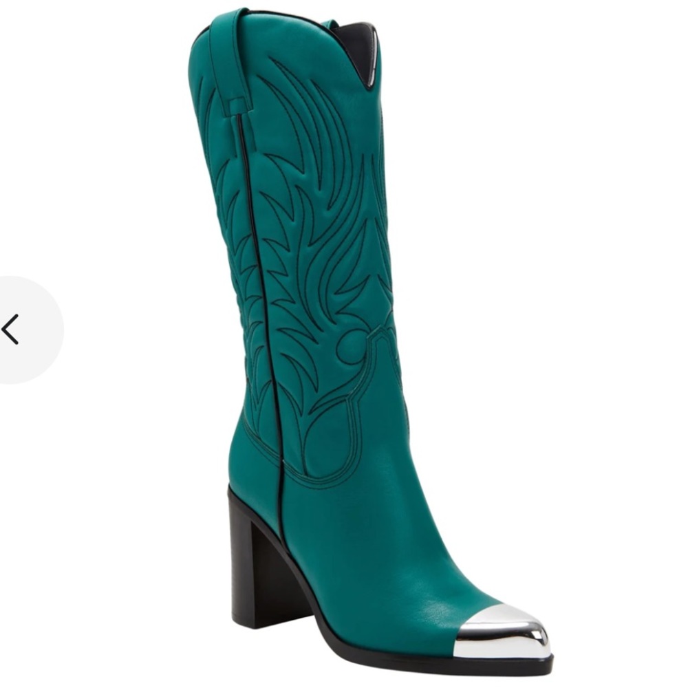 Katy Perry Collections Teal Western Knee-High Heeled Boots with Silver Toe